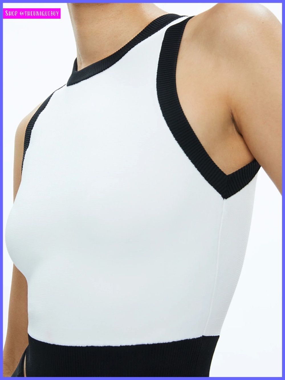 Alice + Olivia Boyd Crewneck Cropped White Black Tank Top
